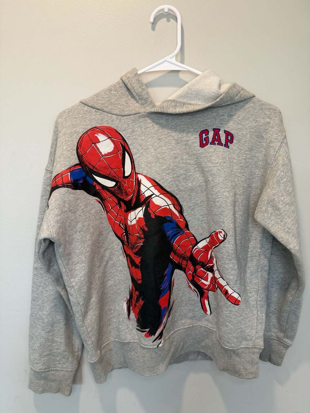 Gap Kids Marvel Spider-Man Hoodie Size L Grey Graphic Sweatshirt